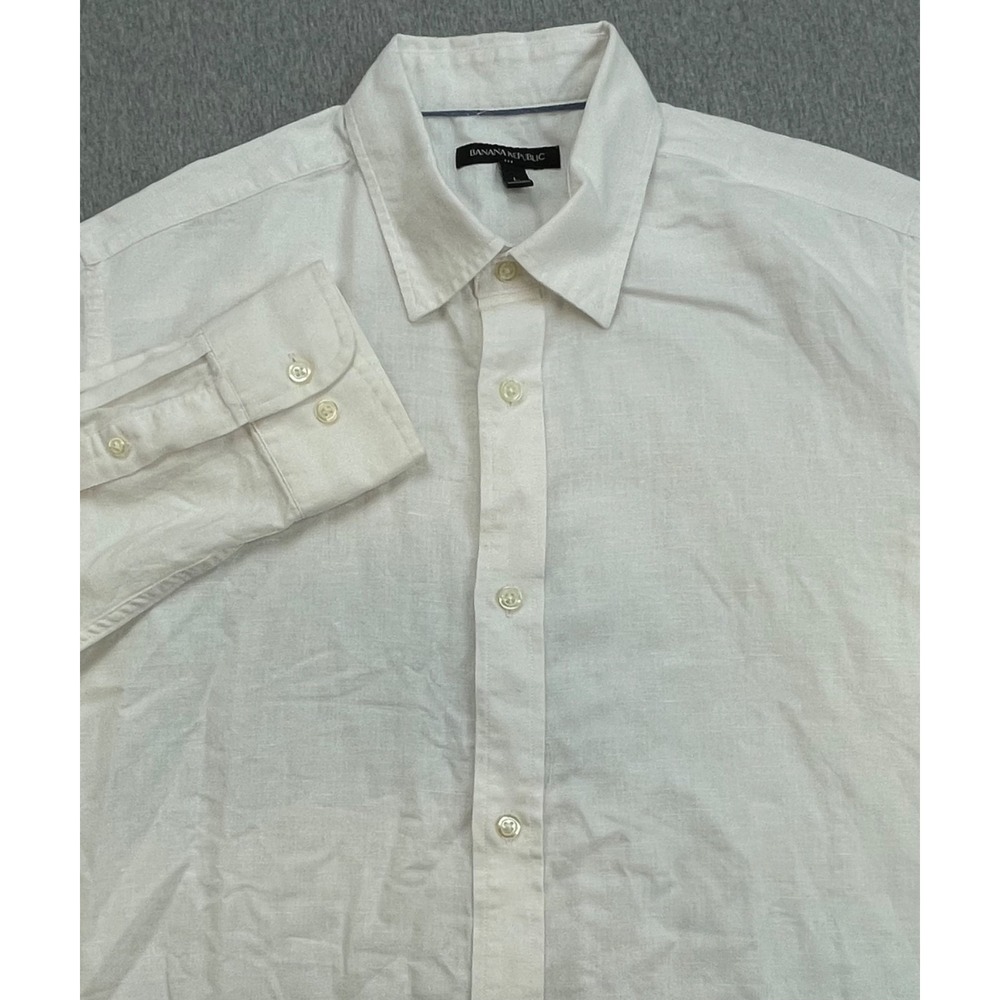 Banana Republic Shirt Mens Large White Linen Cotton Blend Button Up